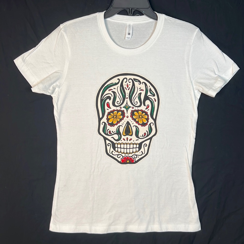 FU UNLIMITED Colored SUGAR SKULL WOMENS T-Shirt Top  shirt fitted NWOT